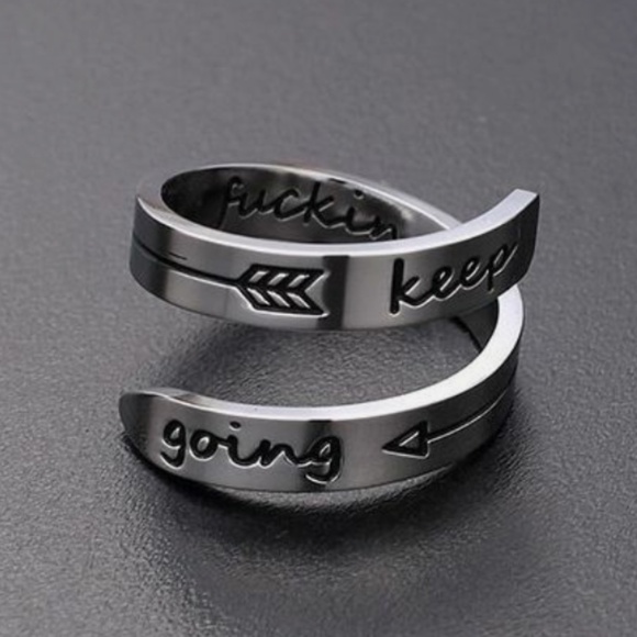 Women’s inspirational Ring Engraved Quote "Keep Fu**ing Going" - Picture 2 of 13